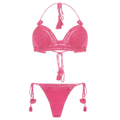 Tassel Tie Crochet Bikini Set – Handmade Boho Beachwear