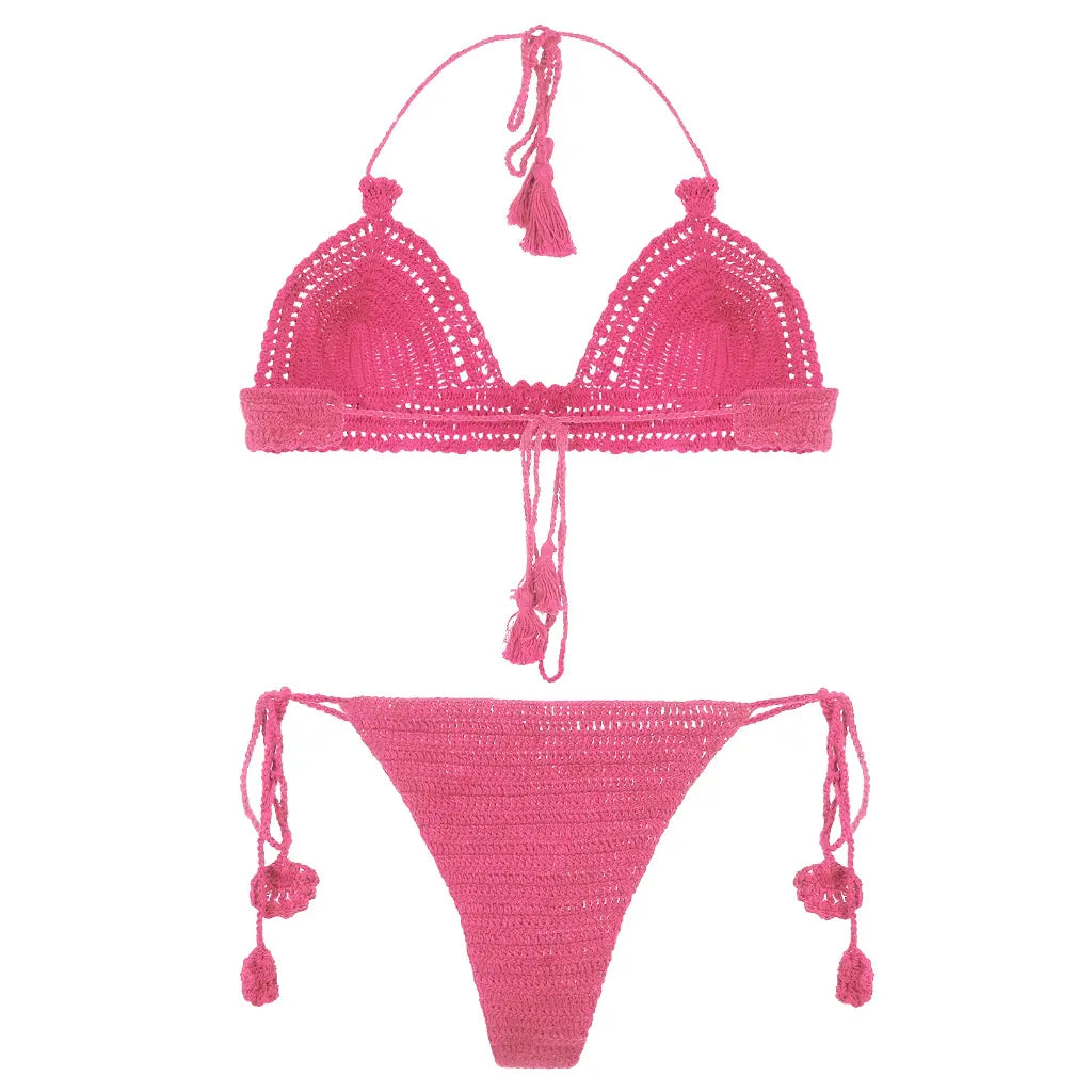 Tassel Tie Crochet Bikini Set – Handmade Boho Beachwear