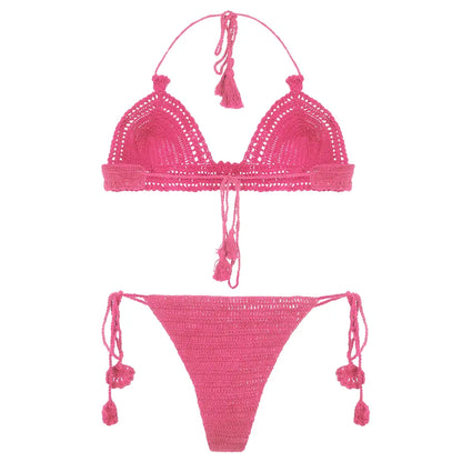 Tassel Tie Crochet Bikini Set – Handmade Boho Beachwear