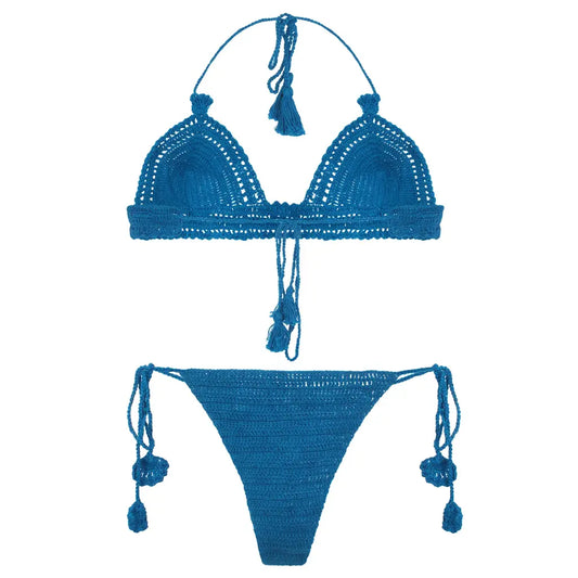 Tassel Tie Crochet Bikini Set – Handmade Boho Beachwear
