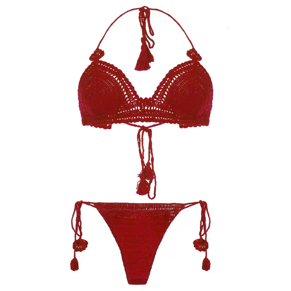 Tassel Tie Crochet Bikini Set – Handmade Boho Beachwear