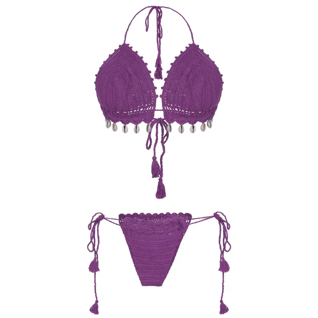 Women Multicolor Cotton Crochet Tie-Side Bikini Lingerie Set