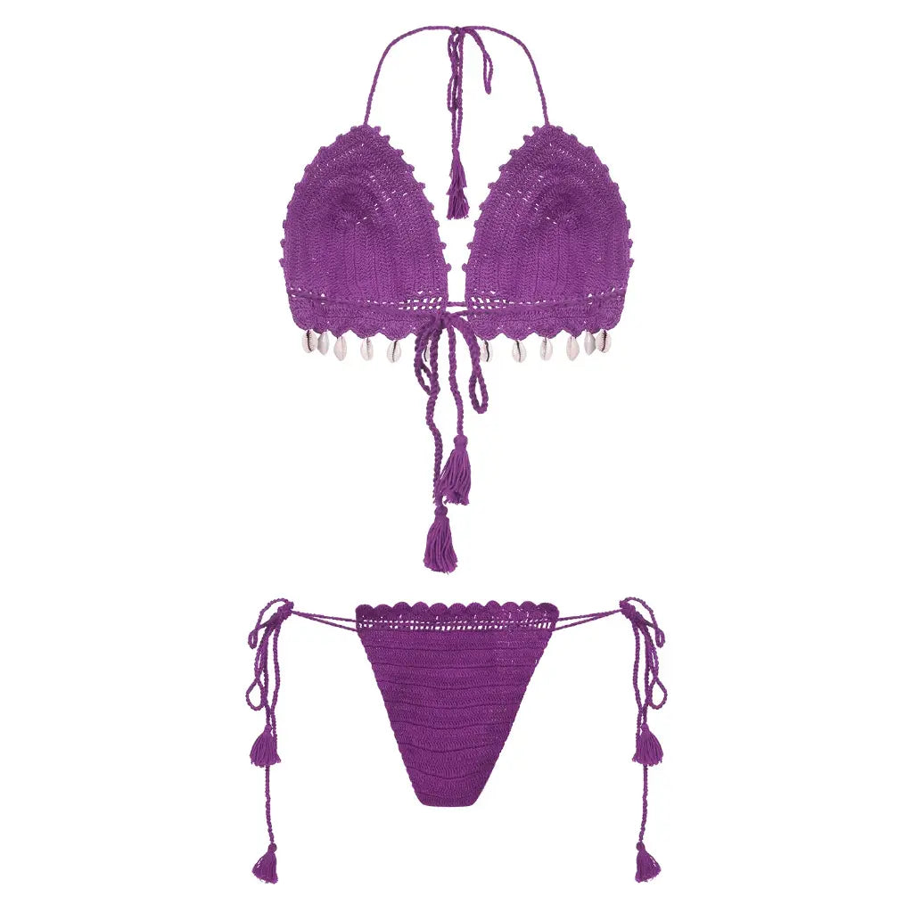 Women Multicolor Cotton Crochet Tie-Side Bikini Lingerie Set