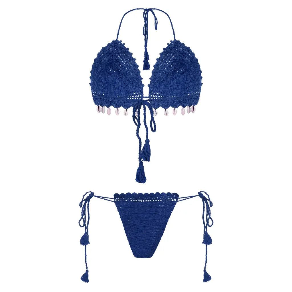 Women Multicolor Cotton Crochet Tie-Side Bikini Lingerie Set