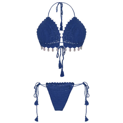 Women Multicolor Cotton Crochet Tie-Side Bikini Lingerie Set