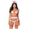 Premium 4-Piece Medical Theme Cosplay Set - Floral Lace Underwire Bralette & Strappy Garter Lingerie with Headband