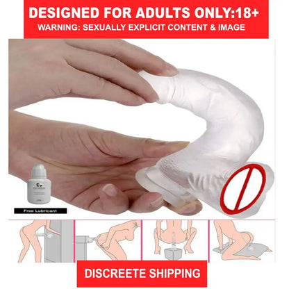 9 Inch Lifelike Silicone Dildo with Strong Suction Cup – Clear Body-Safe Adult Accessory