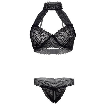 Women’s Floral Lace Choker-Style Halter Bralette & Panty Set – Elegant Two-Piece Lingerie Ensemble with Modern Keyhole Neckline