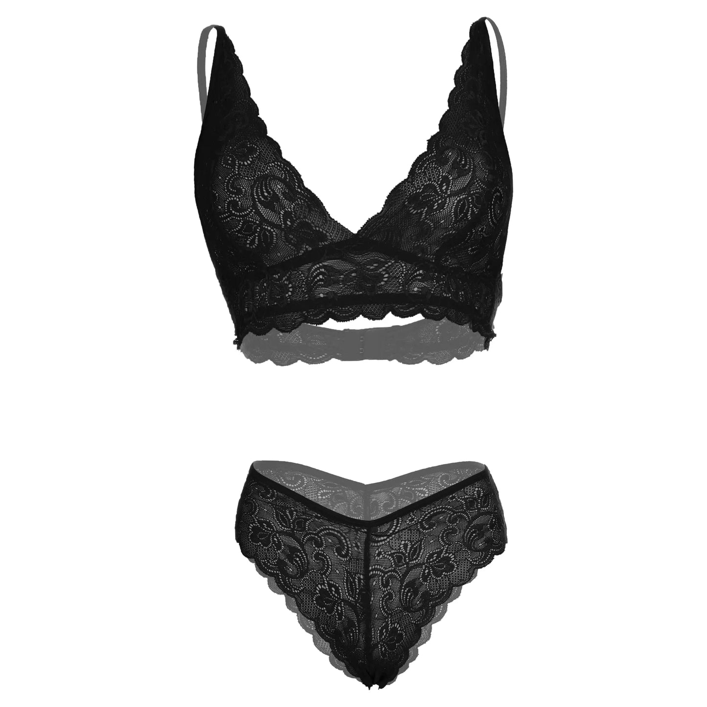 Women Lace Lingerie Set V Neck Bralette and Bikini Panty Set Soft Stretch Designer Innerwear for Women