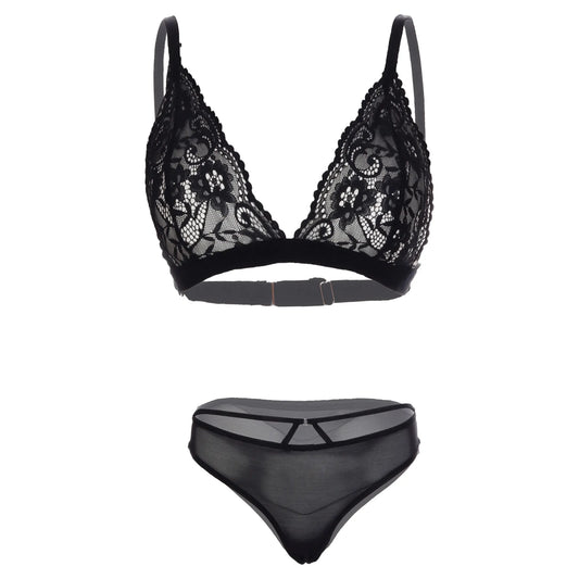 Women Lace Lingerie Set Triangle Bralette and Strap Bikini Panty Set Soft Stretch Designer Innerwear for Women