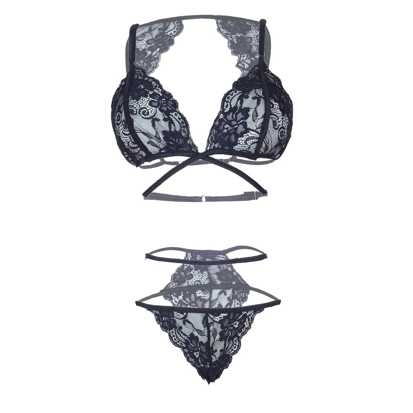 Women Lace Lingerie Set Triangle Bralette and Strap Thong Panty Set Soft Stretch Designer Innerwear for Women