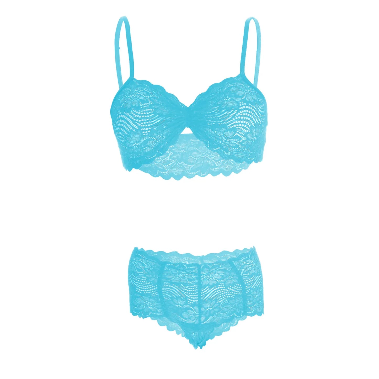 Women's Lace Bra and Panty Blue Lingerie Set
