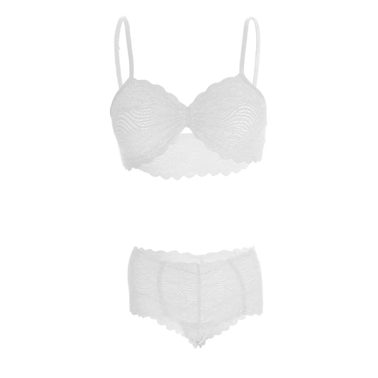 Women's Lace Bra and Panty White Lingerie Set