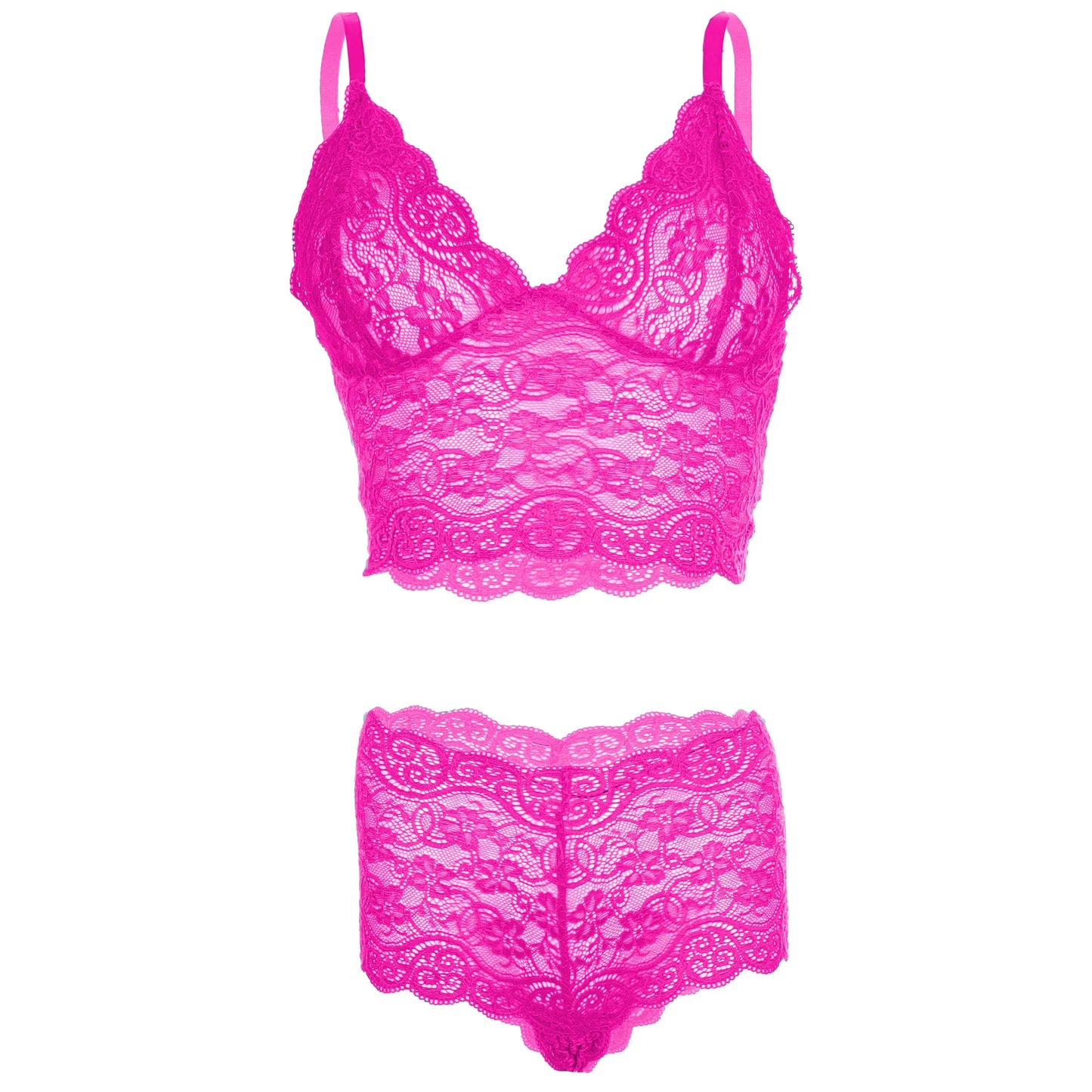 Women's Lace Pink Bra and Panty Lingerie Set
