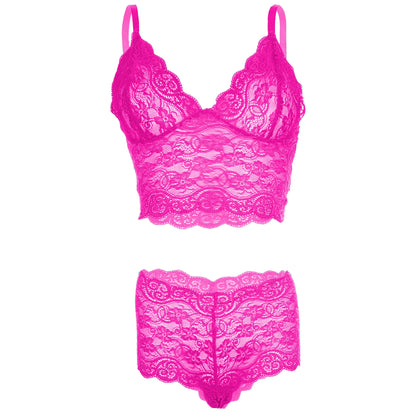 Women's Lace Pink Bra and Panty Lingerie Set