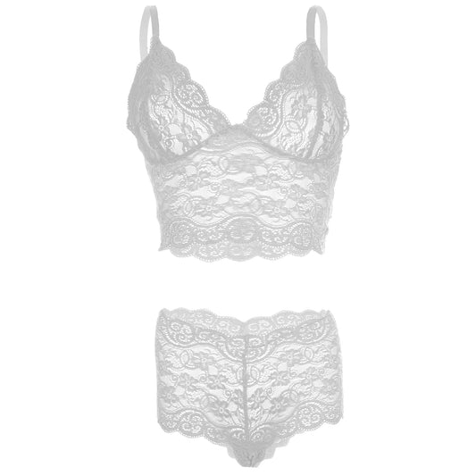 Women's Lace White Bra and Panty Lingerie Set