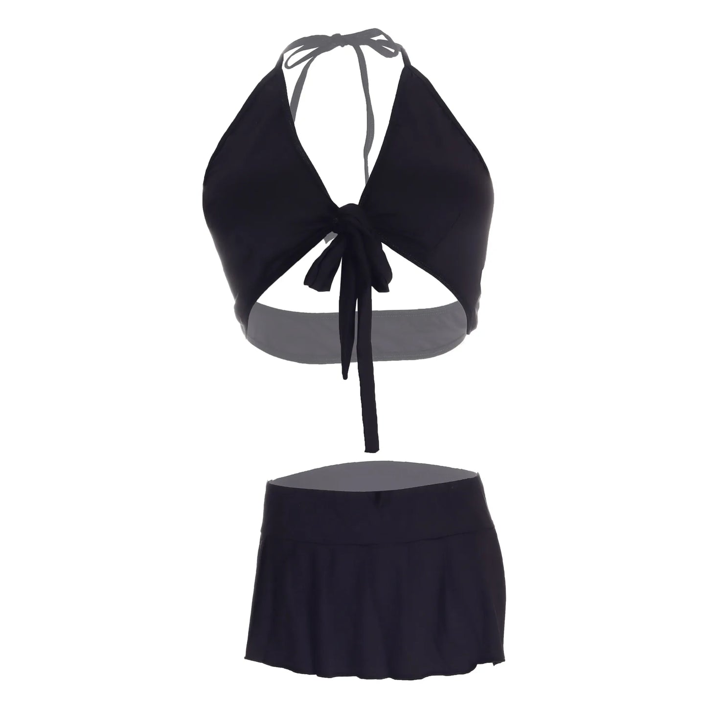 Women’s Smooth-Touch Halter Bralette & Pleated Mini Skirt Set – Elegant Two-Piece Lingerie Ensemble with Modern Front-Tie Detail