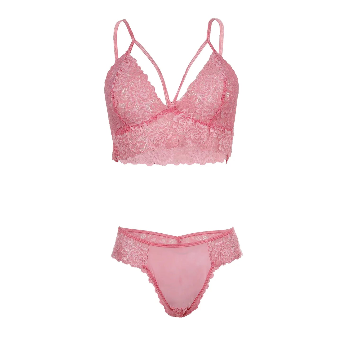 Women Lace Lingerie Set Strappy Bralette and Bikini Panty Set Soft Stretch Designer Innerwear for Women