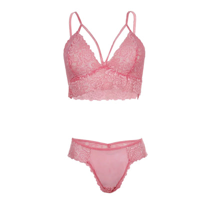 Women Lace Lingerie Set Strappy Bralette and Bikini Panty Set Soft Stretch Designer Innerwear for Women