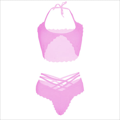Women Lace Strap Pink Bra & Panty Lingerie Set