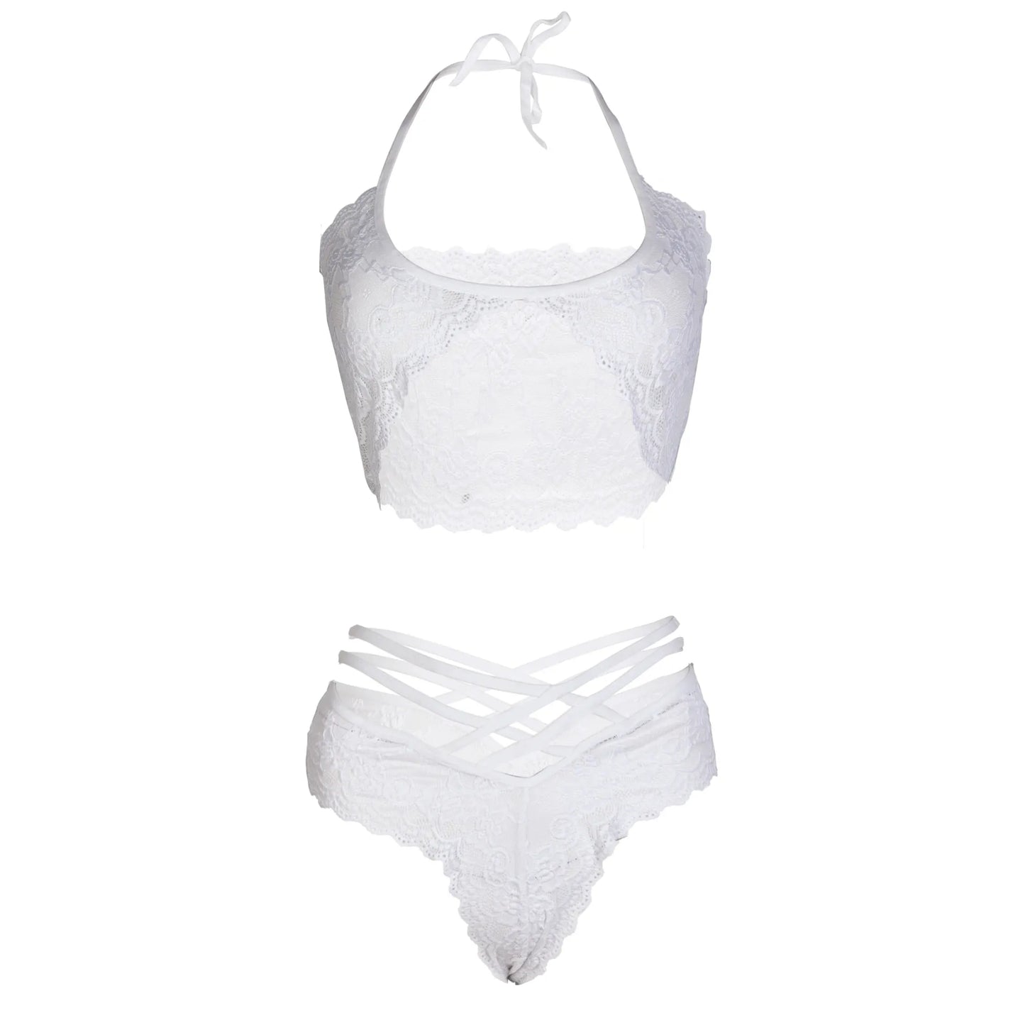 Women Lace Strap White Bra & Panty Lingerie Set