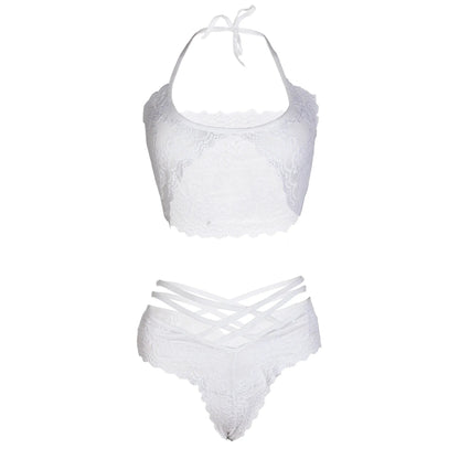 Women Lace Strap White Bra & Panty Lingerie Set