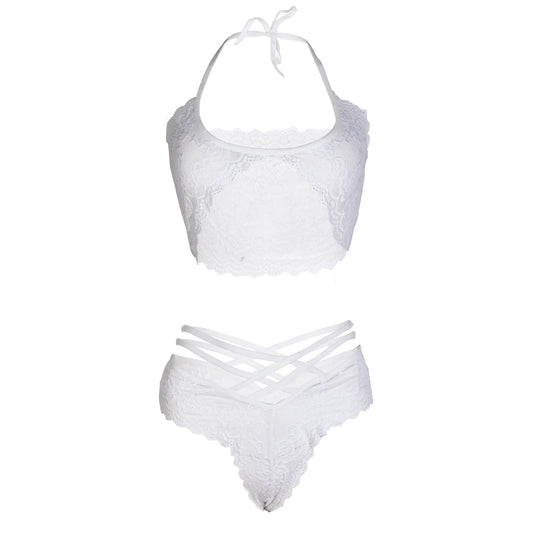 Women Lace Strap White Bra & Panty Lingerie Set