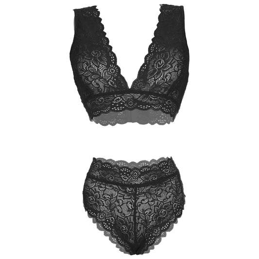Women’s Floral Eyelash Lace Bralette & High-Waist Panty Set – Elegant Two-Piece Lingerie Ensemble with Intricate Scalloped Edges