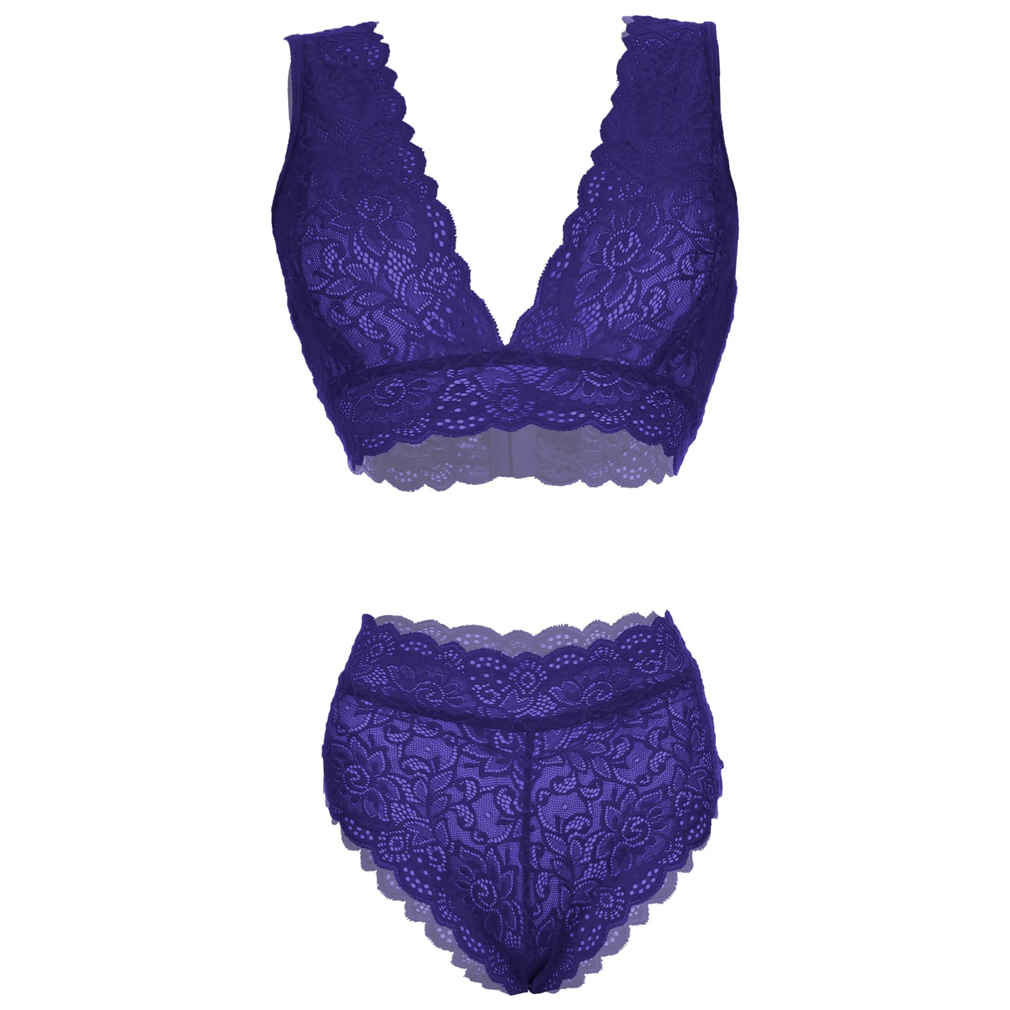 Women’s Floral Eyelash Lace Bralette & High-Waist Panty Set – Elegant Two-Piece Lingerie Ensemble with Intricate Scalloped Edges