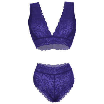Women’s Floral Eyelash Lace Bralette & High-Waist Panty Set – Elegant Two-Piece Lingerie Ensemble with Intricate Scalloped Edges