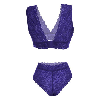 Women’s Floral Eyelash Lace Bralette & High-Waist Panty Set – Elegant Two-Piece Lingerie Ensemble with Intricate Scalloped Edges