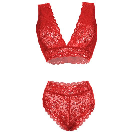Women’s Floral Eyelash Lace Bralette & High-Waist Panty Set – Elegant Two-Piece Lingerie Ensemble with Intricate Scalloped Edges