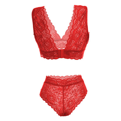 Women’s Floral Eyelash Lace Bralette & High-Waist Panty Set – Elegant Two-Piece Lingerie Ensemble with Intricate Scalloped Edges
