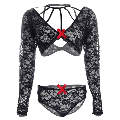 Women Lace CrissCross Black Bra & Panty Lingerie