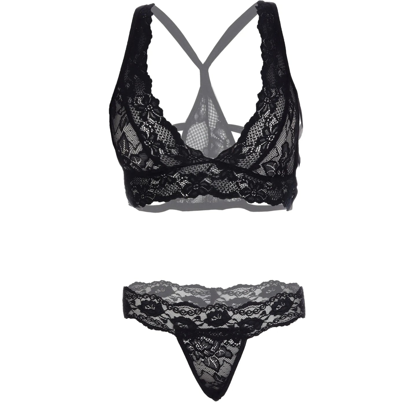 Women’s Floral Lace Bralette & Matching Panty Set – Elegant Two-Piece Lingerie Ensemble with Scalloped Embroidery Detail
