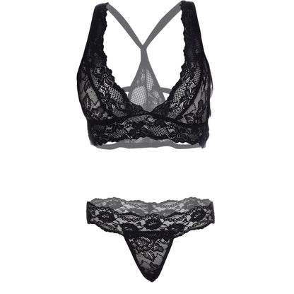 Women’s Floral Lace Bralette & Matching Panty Set – Elegant Two-Piece Lingerie Ensemble with Scalloped Embroidery Detail