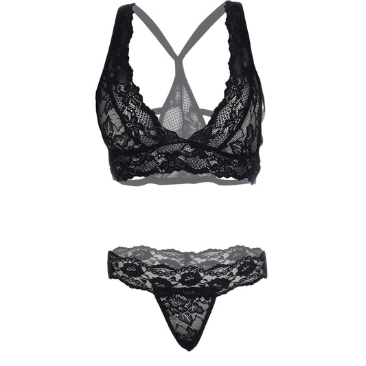Women’s Floral Lace Bralette & Matching Panty Set – Elegant Two-Piece Lingerie Ensemble with Scalloped Embroidery Detail