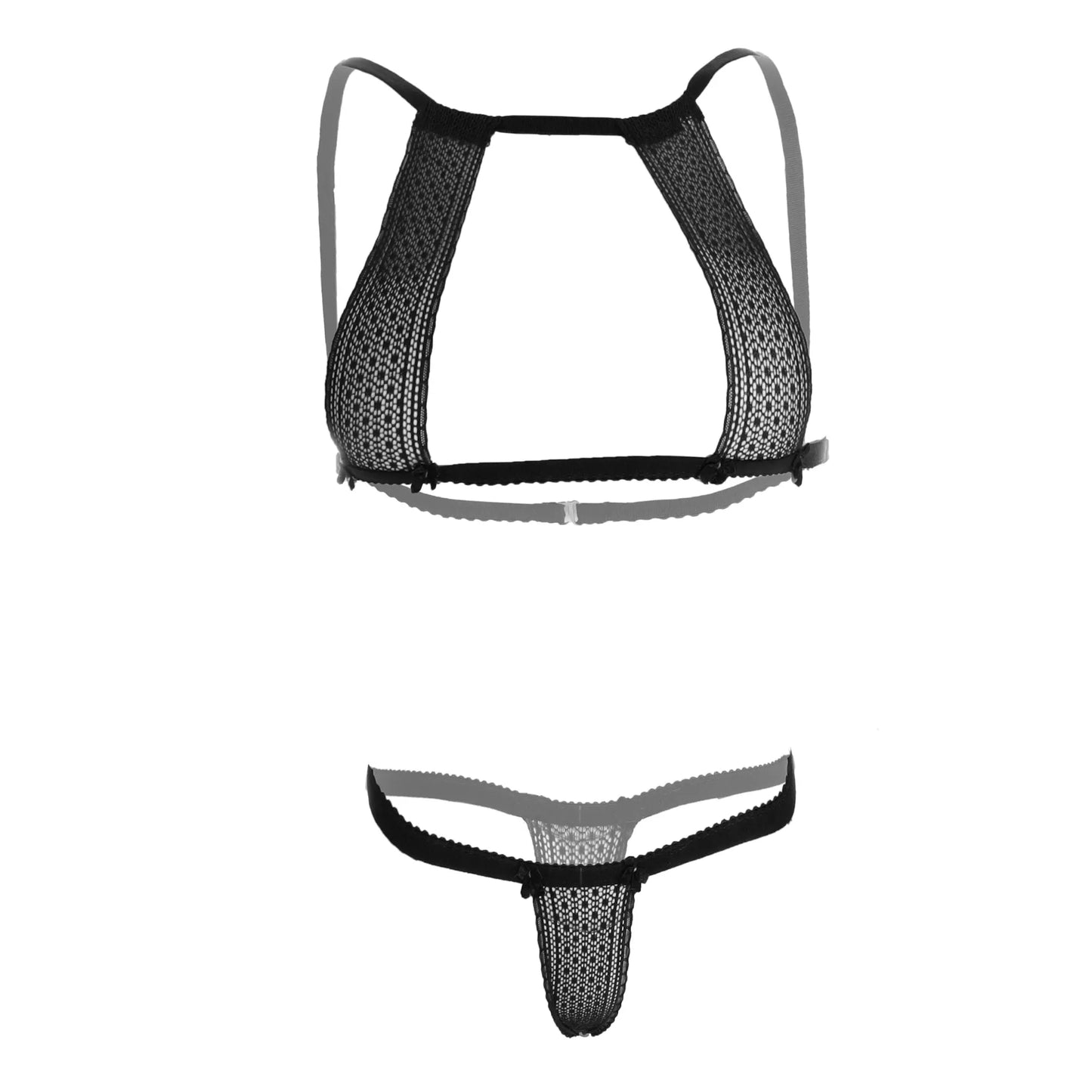 Premium Women’s Noir Floral Lace Open-Cup Bralette & Minimalist Thong Set – Provocative Two-Piece Lingerie Ensemble with Modern Framed Design