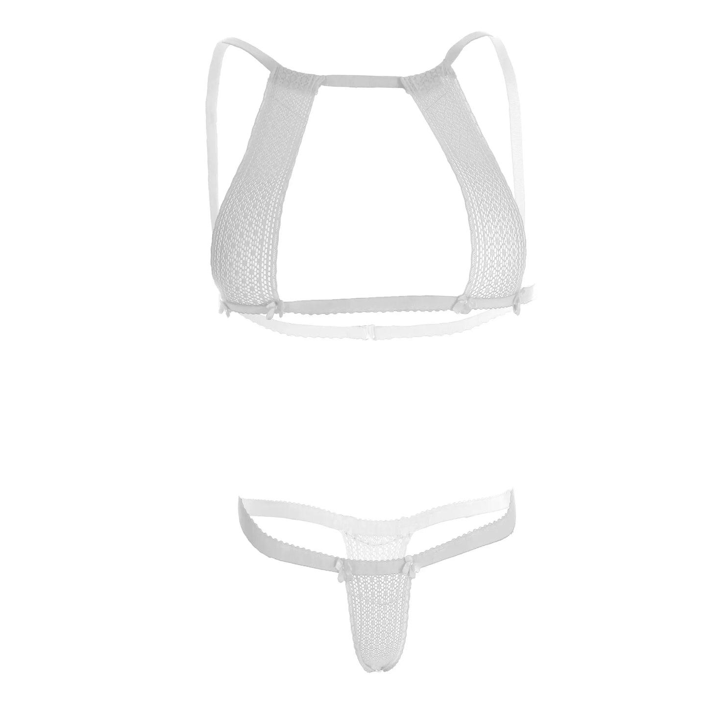 Premium Women’s Noir Floral Lace Open-Cup Bralette & Minimalist Thong Set – Provocative Two-Piece Lingerie Ensemble with Modern Framed Design