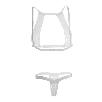 Premium Women’s Noir Floral Lace Open-Cup Bralette & Minimalist Thong Set – Provocative Two-Piece Lingerie Ensemble with Modern Framed Design