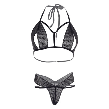 Premium Women’s Noir Floral Lace Cut-Out Bralette & Strappy Panty Set – Provocative Two-Piece Lingerie Ensemble with Modern Harness Detail