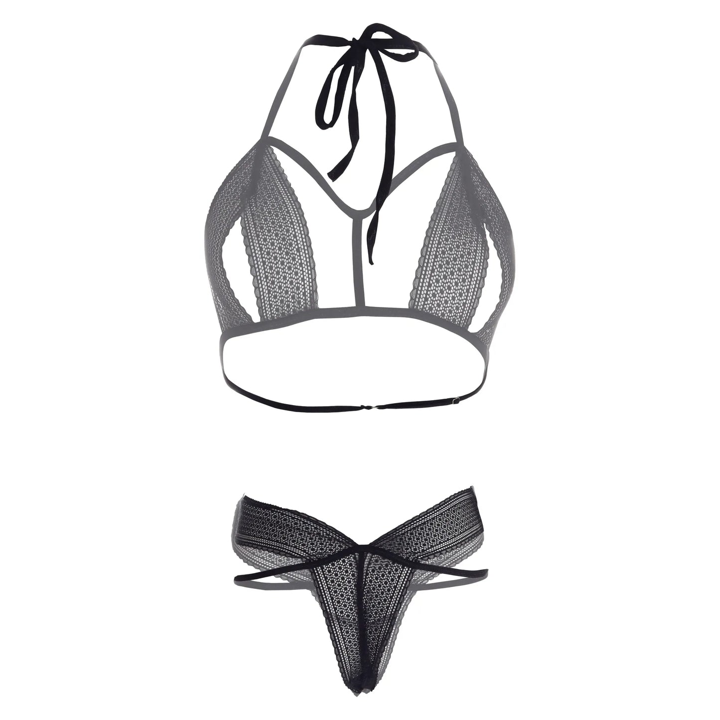 Premium Women’s Noir Floral Lace Cut-Out Bralette & Strappy Panty Set – Provocative Two-Piece Lingerie Ensemble with Modern Harness Detail