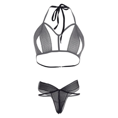 Premium Women’s Noir Floral Lace Cut-Out Bralette & Strappy Panty Set – Provocative Two-Piece Lingerie Ensemble with Modern Harness Detail