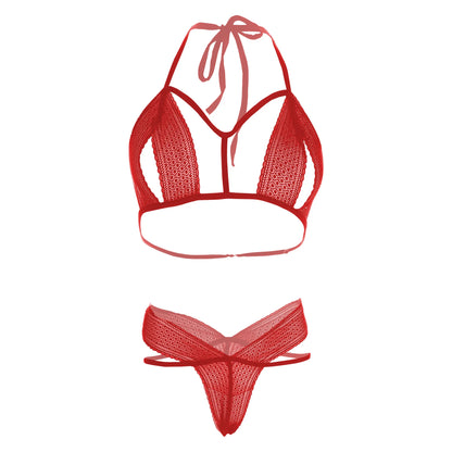 Premium Women’s Noir Floral Lace Cut-Out Bralette & Strappy Panty Set – Provocative Two-Piece Lingerie Ensemble with Modern Harness Detail
