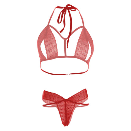 Premium Women’s Noir Floral Lace Cut-Out Bralette & Strappy Panty Set – Provocative Two-Piece Lingerie Ensemble with Modern Harness Detail