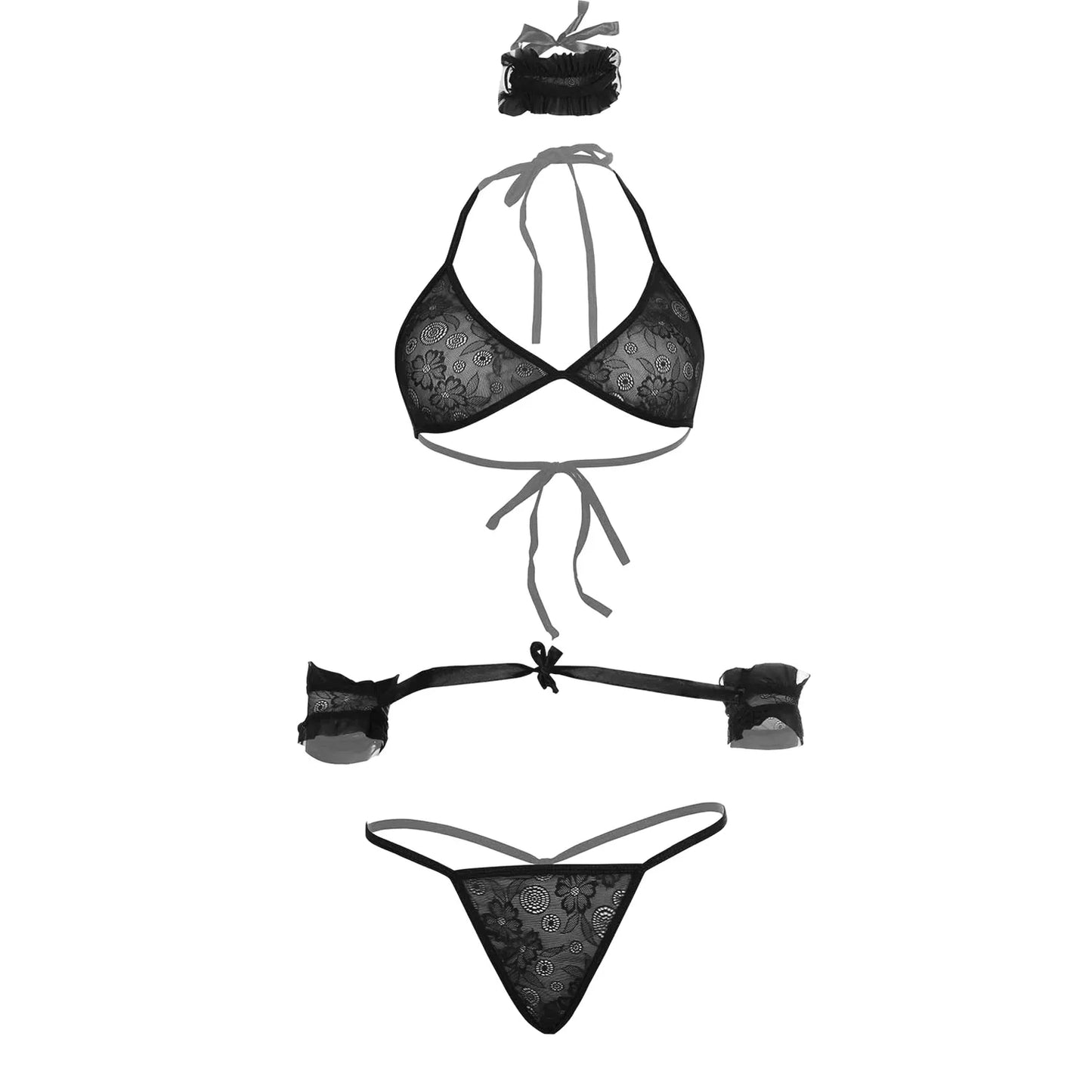 Women Lace Lingerie Set Triangle Bralette and Thong Panty with Eye Mask Soft Stretch Designer Innerwear for Women