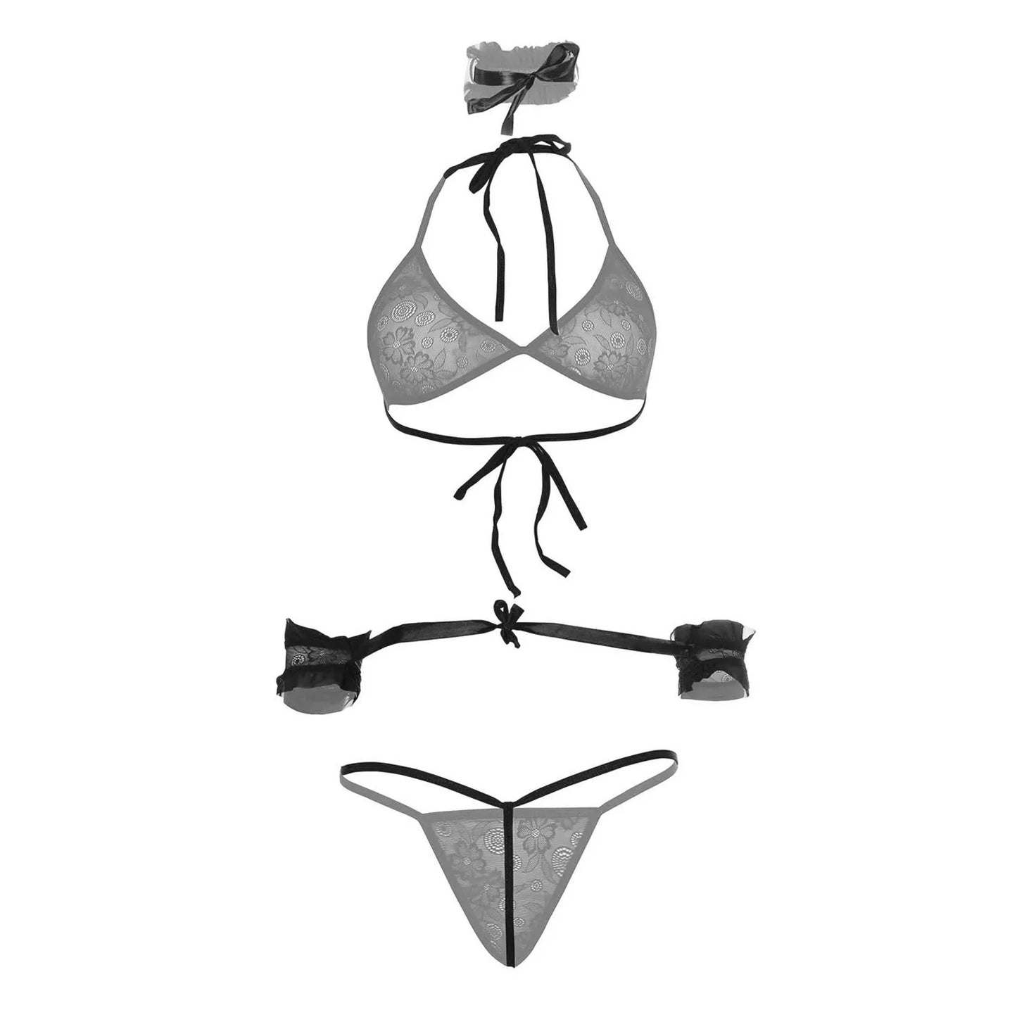 Women Lace Lingerie Set Triangle Bralette and Thong Panty with Eye Mask Soft Stretch Designer Innerwear for Women