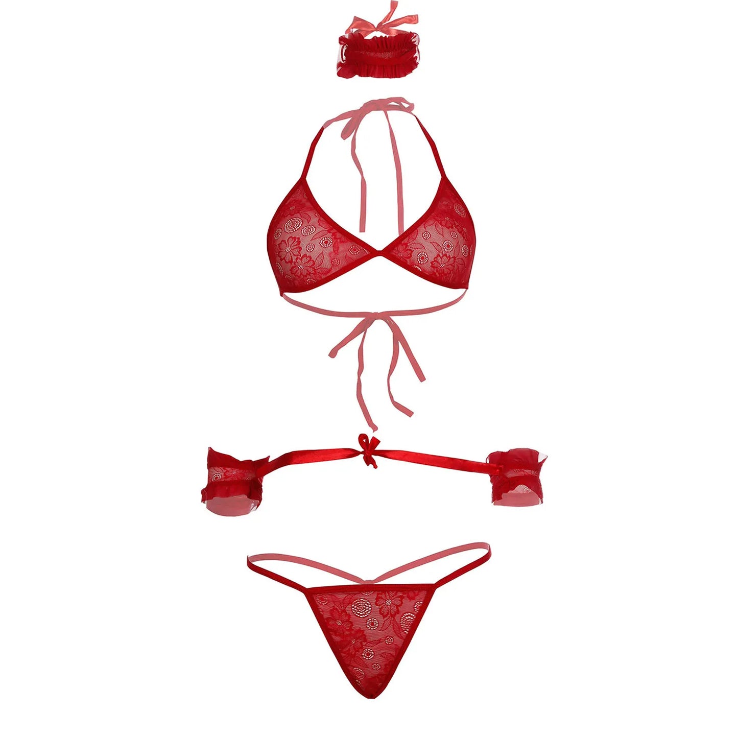 Women Lace Lingerie Set Triangle Bralette and Thong Panty with Eye Mask Soft Stretch Designer Innerwear for Women