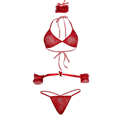 Women Lace Lingerie Set Triangle Bralette and Thong Panty with Eye Mask Soft Stretch Designer Innerwear for Women