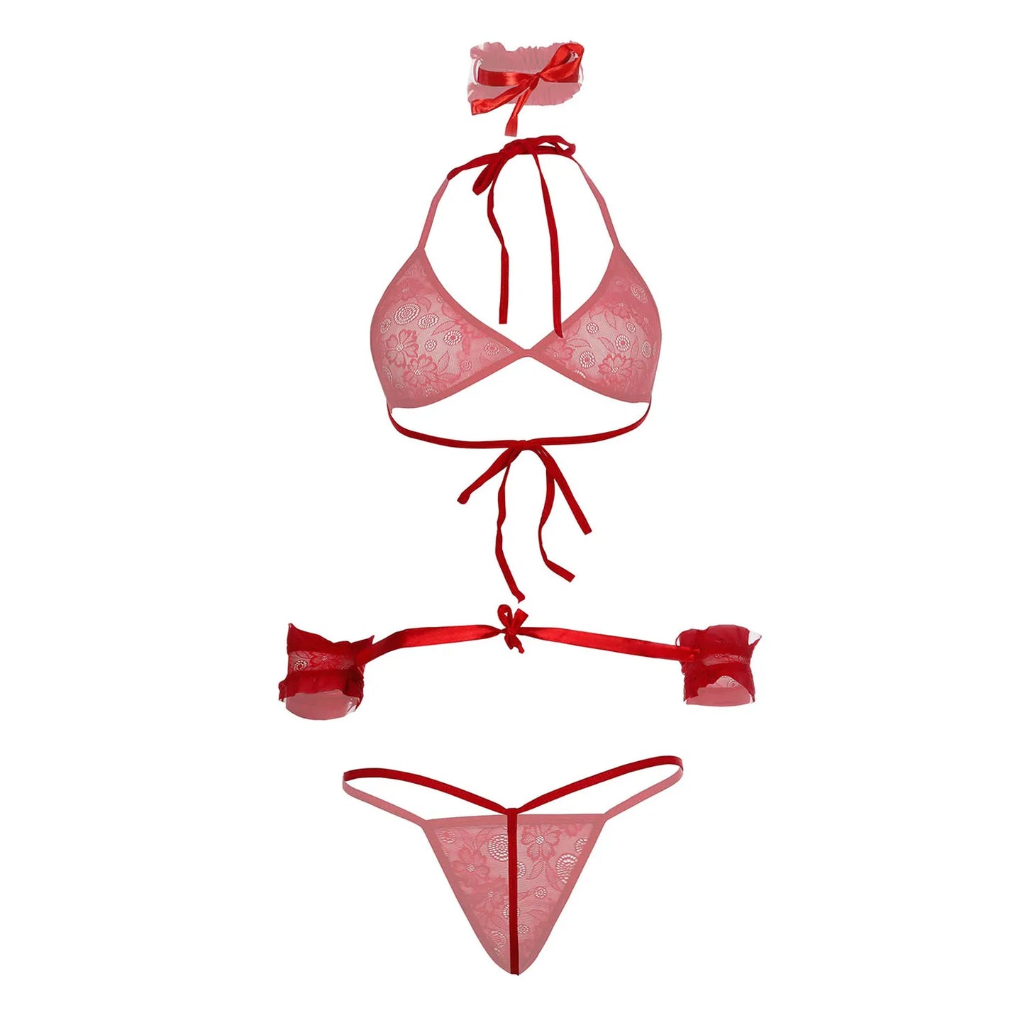 Women Lace Lingerie Set Triangle Bralette and Thong Panty with Eye Mask Soft Stretch Designer Innerwear for Women